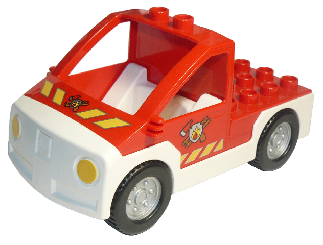 Duplo Truck Pickup Flatbed with White Base with Fire Department Logo Pattern