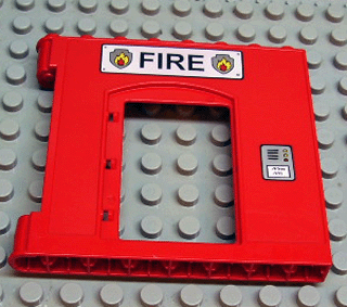 Duplo Wall 1 x 8 x 6 Hinge on Left with Door Opening and Fire Logo Pattern