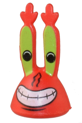 Minifigure, Head, Modified Mr. Krabs with Lime Eyes and Large Smile with White Teeth Pattern