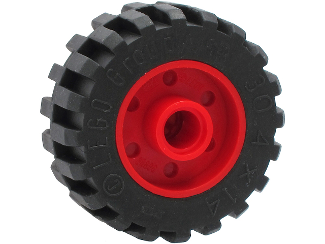 Part 55981c05 Wheel 18mm D. x 14mm with Pin Hole Fake Bolts and Shallow Spokes with Black Tire 30.4 x 14 Offset Tread Band Around Center of Tread 55981