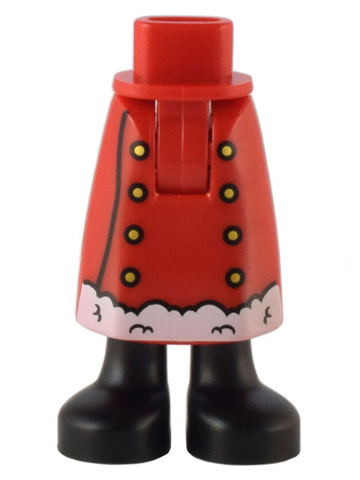 Mini Doll Hips and Skirt Long with Molded Black Legs / Boots and Printed Gold Buttons and White Trim Pattern - Thick Hinge