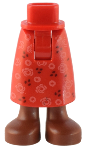 Mini Doll Hips and Skirt Long with Molded Reddish Brown Legs / Boots and Printed Bright Pink Flowers and Dark Brown Dots Pattern - Thick Hinge