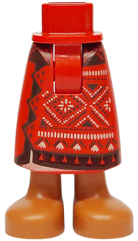 Mini Doll Hips and Skirt Long with Molded Sienna Legs and Feet and Printed Dark Red, Dark Brown and Tan Geometric Design and Tassels Pattern - Thick Hinge