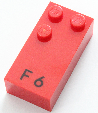 Brick, Braille 2 x 4 with 3 Studs with Black Capital Letter F / Number 6 Pattern (dots-124 ⠋)