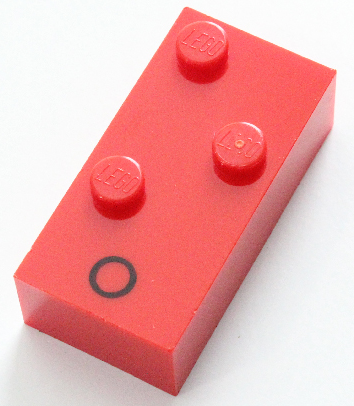 Brick, Braille 2 x 4 with 3 Studs with Black Capital Letter O Pattern (dots-135 ⠕)