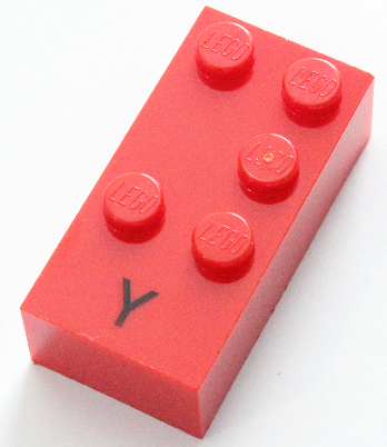 Brick, Braille 2 x 4 with 5 Studs with Black Capital Letter Y Pattern (dots-13456 ⠽)
