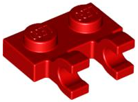 Plate, Modified 1 x 2 with 2 U Clips (Horizontal Grip) in Red