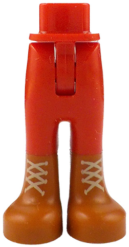 Mini Doll Hips and Trousers with Back Pockets with Molded Dark Orange Lower Legs / Boots and Printed Tan Laces Pattern - Thin Hinge