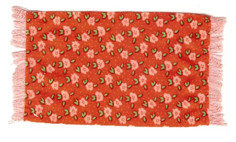 Scala Cloth Rug with Light Salmon Flowers and Green Leaves Pattern