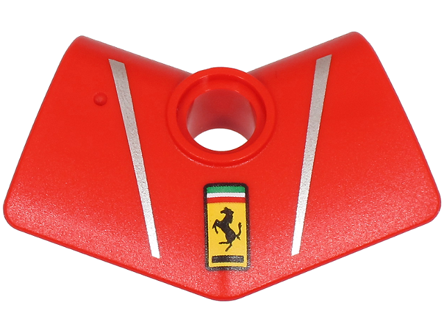 Technic, Panel Curved # 4 2 x 3 x 1 Angled 135 degrees with 2 Silver Stripes and Ferrari Logo Pattern