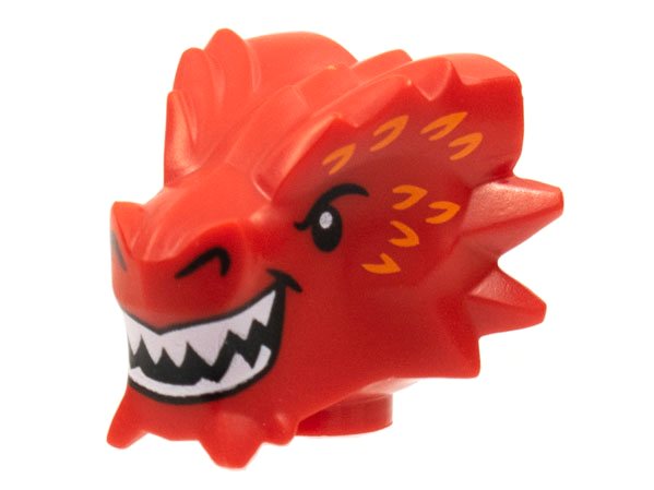 Minifigure, Head, Modified Dragon with Black Eyes and Nostrils, Orange Scales, White Sharp Teeth Pattern