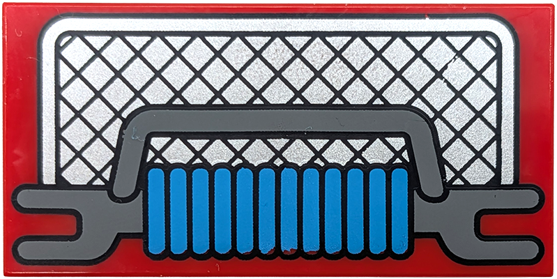 Tile 2 x 4 with Silver Grille, Dark Bluish Gray Bumper and Dark Azure Rope Pattern