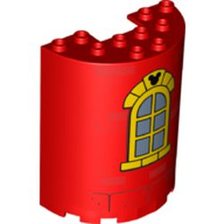Cylinder Half 3 x 6 x 6 with 1 x 2 Cutout with Curved Yellow Window with Bricks and Mickey Mouse Logo Pattern