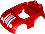Duplo Car Body with 2 Studs on Back and White Headlights with Shadow and Racing Stripes Pattern (fits over Car Base 2 x 4)