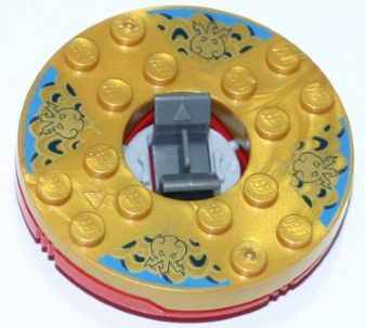 Turntable 6 x 6 x 1 1/3 Round Base with Pearl Gold Top with Gold Faces on Blue Pattern (Ninjago Spinner)