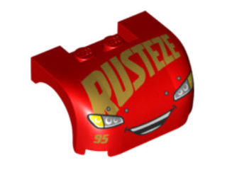 Vehicle, Mudguard 3 x 4 x 1 2/3 Curved with Front with Headlights, Open Mouth Laugh, Gold '95' and 'RUSTEZE' Pattern (Lightning McQueen)