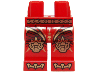 Hips and Legs with Dark Red Armor with Scales and Gold Belt, Crocodile Knee Pads and Claws Pattern