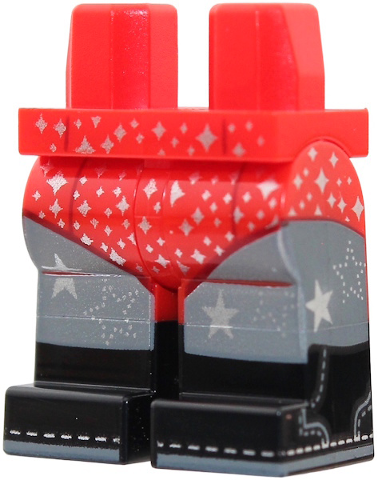 Red legs with molded black lower legs and printed silver stars.