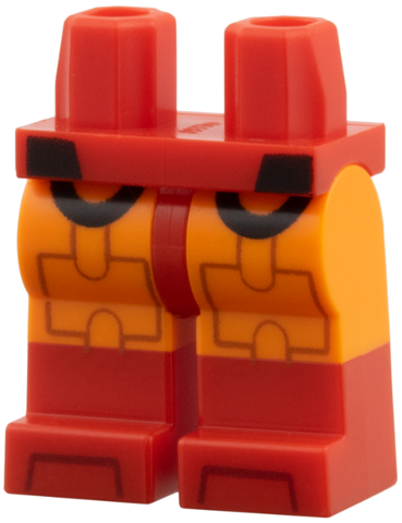 Hips and Orange Legs with Molded Red Lower Legs / Boots and Printed Black Semi Circles, Reddish Brown Lines Pattern