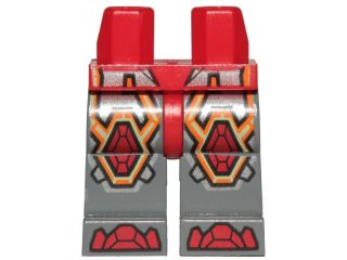 Hips and Dark Bluish Gray Legs with Red Armor and Orange and Yellow Circuitry, Red Hexagonal Knee Pads and Red Boots Pattern