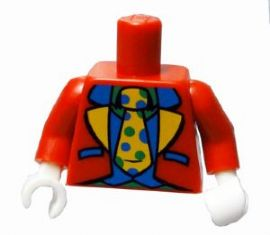 Torso Jacket with Blue and Yellow Lapels, Blue Vest, Green Shirt and Yellow Tie with Polka Dots Pattern (Clown Suit) / Red Arms / White Hands