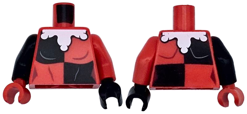 Torso Female Black Quarters, White Wide Jester's Collar Rounded Pattern / Red Arm Left / Black Arm Right / Black Hand Left / Red Hand Right