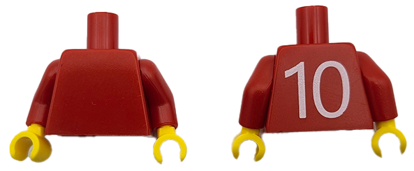 Torso Soccer Plain with White Number '10' on Back Pattern / Red Arms / Yellow Hands