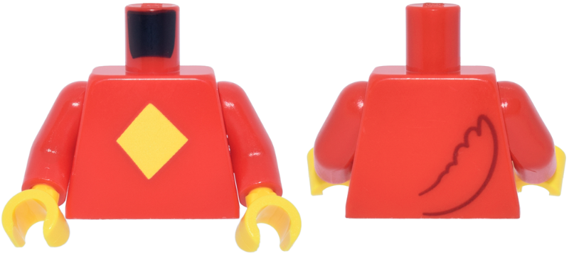 Red torso with yellow diamond and tail, yellow hands