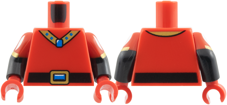 Red torso with gold necklace and black belt