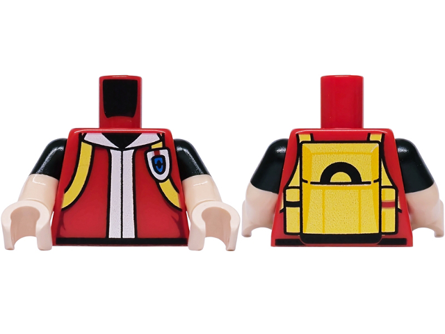 Red vest torso, yellow backpack