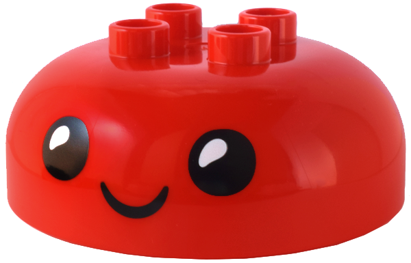 Duplo, Brick Round 4 x 4 Dome Top with 2 x 2 Studs with Black Eyes, White Pupils, and Closed Mouth Smile Pattern