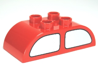 Duplo, Brick 2 x 4 Slope Curved Double with Silver Vehicle Windows Pattern on Both Sides