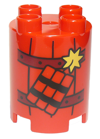 Duplo, Brick Round 2 x 2 x 2 with Dynamite and Barrel Pattern