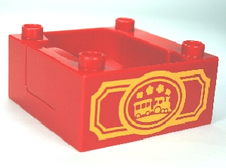 Duplo, Train Cab / Tender Base with Bottom Tubes with Yellow Train in Oval Pattern on Opposite Sides
