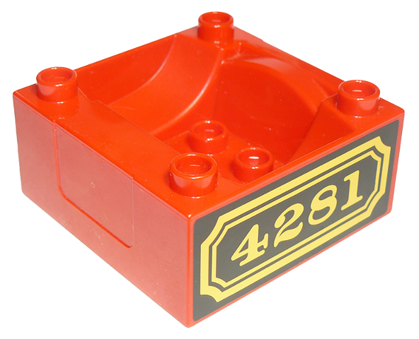 Duplo, Train Cab / Tender Base with Bottom Tubes with Yellow '4281' and Border on Black Background Pattern on Opposite Sides