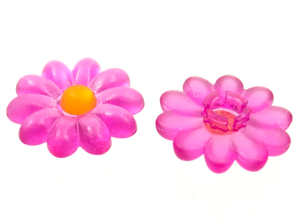 Clikits, Icon Flower 10 Petals 2 x 2 Large with Pin, Frosted with Fixed Trans-Neon Orange Center Cabochon