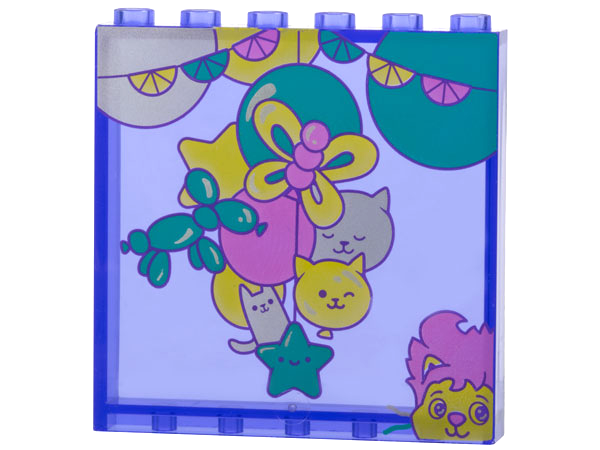 Panel 1 x 6 x 5 with Dark Turquoise, Dark Pink, Silver, and Yellow Balloons and Garland Pattern