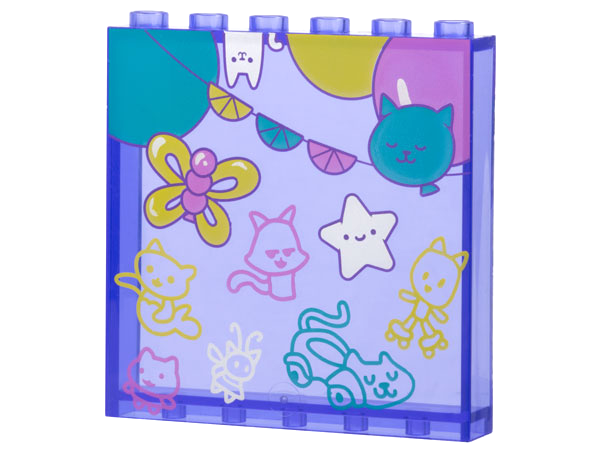 Panel 1 x 6 x 5 with Dark Turquoise, Dark Pink, Silver, and Yellow Balloons, Garland, MerCat, Catrat, Pandy Paws, Cakey, Kitty Fairy, Carlita Pattern