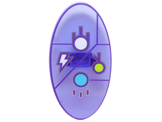 Minifigure, Shield Elliptical with Dimensions Keystone Symbol with White, Lime and Medium Azure Circles and Lightning Bolt Pattern