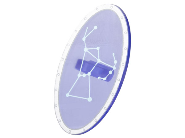 Minifigure, Shield Elliptical with Silver Border and Metallic Light Blue Orion Constellation Pattern