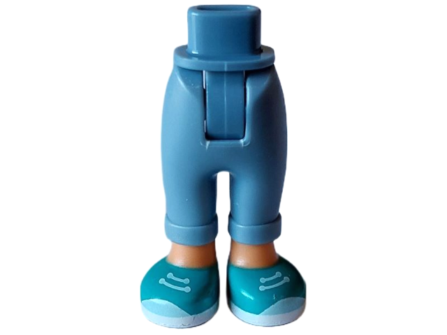 Mini Doll Hips and Trousers with Back Pockets and Cuffs with Molded Nougat Ankles and Feet and Printed Dark Turquoise Shoes with White Laces and Soles Pattern - Thick Hinge