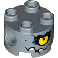 Brick, Round 2 x 2 with Pin Holes with Yellow Eye and Jagged Rock Teeth Pattern (Brickster)