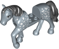 Horse, Friends Style with 2 x 2 Cutout and Movable Neck with Fixed Flexible Rubber Black Tail and Mane with White Spots Pattern