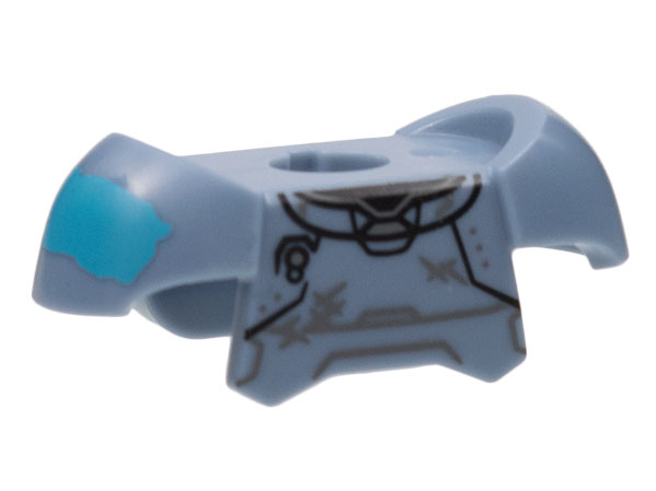 Minifigure Armor Breastplate with Shoulder Pads and 2 Back Studs with Black Panels Lines, Dark Bluish Gray Scuffs, and Medium Azure Splotch on Right Pattern
