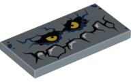 Tile 2 x 4 with Rock Creature Face with Jagged Mouth with White Highlights and Yellow Eyes Pattern (Brickster)