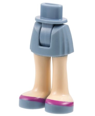 Mini Doll Hips and Skirt, Light Nougat Legs and Sand Blue Shoes with Magenta Stripe Pattern - Thick Hinge