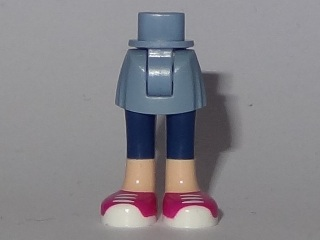 Mini Doll Hips and Skirt, Light Nougat Legs with Dark Blue Calf Length Leggings and Magenta Sneakers with White Laces and Soles Pattern - Thick Hinge