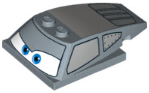 Wedge 6 x 4 x 1 1/3 with 4 x 4 Base with Blue Eyes, Windows and Gray Pattern