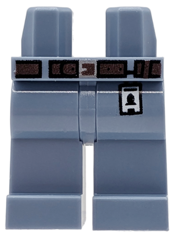 Hips and Legs with Dark Brown Belt with Silver Buckle and Black and White ID Badge Pattern in Sand Blue