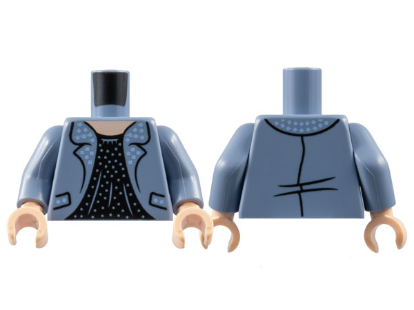 Torso Jacket with Bright Light Blue Spots on Lapels, Light Nougat Neck, Black Blouse Pattern / Sand Blue Arms / Light Nougat Hands